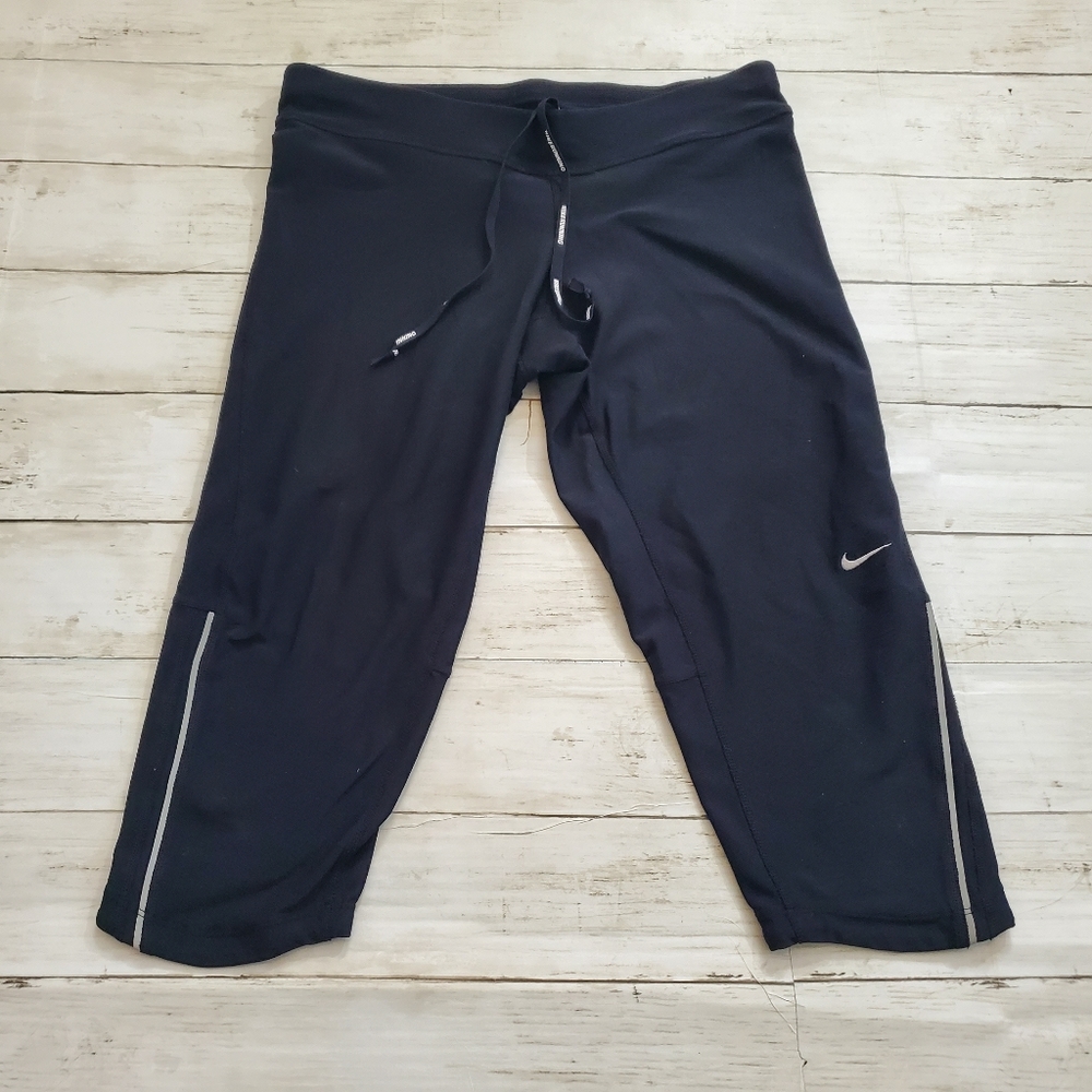 Nike dri-fit filament running capri legging black drawstring back zipper pocket‎ - Picture 3 of 8